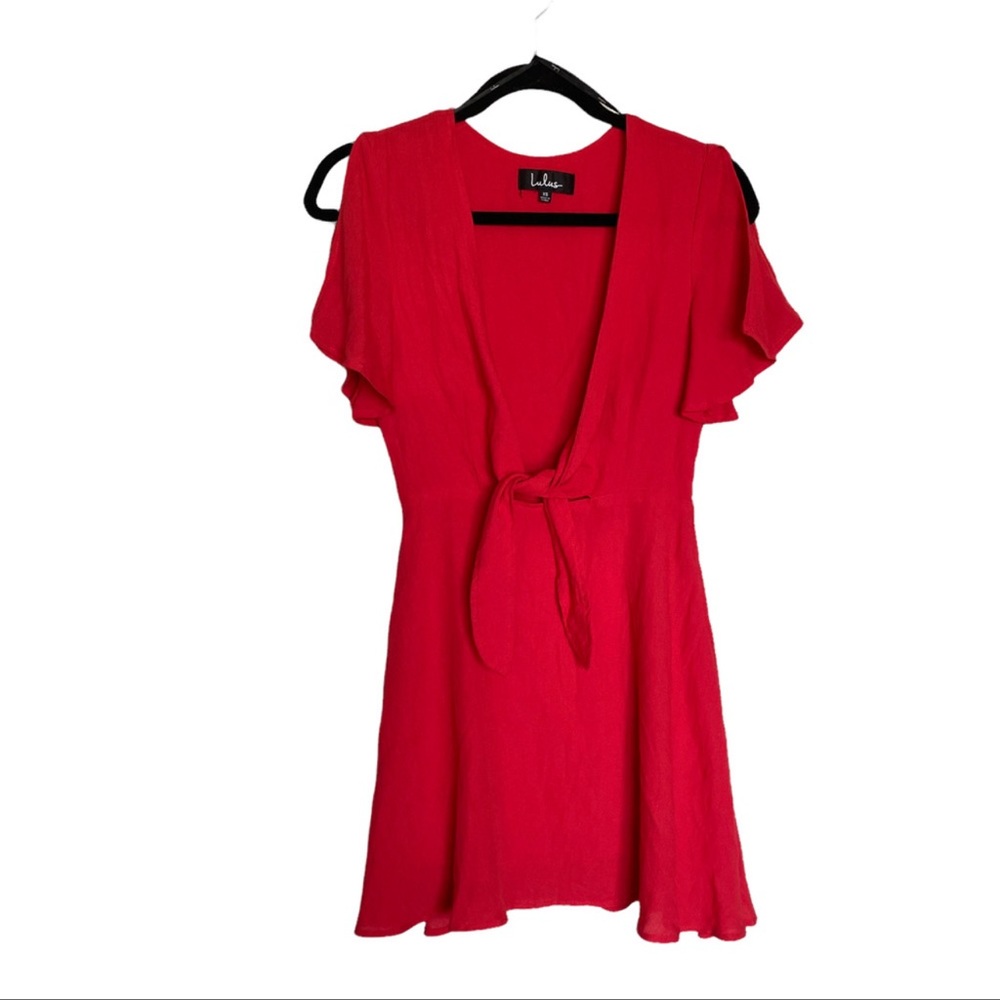 Lulus  - Women’s - Red Short Sleeve Deep V-Neck Dress (Size XS)